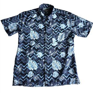 Hawaiian Tropical Shirt Men's Large Blue Short Sleeve Button Up Shirt